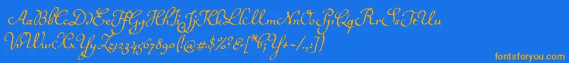 Ballerinoitc-Schriftart – Orangefarbene Schriften auf blauem Hintergrund