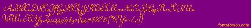 Ballerinoitc-Schriftart – Orangefarbene Schriften auf violettem Hintergrund