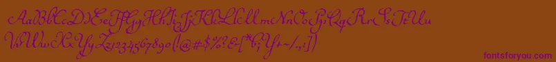 Ballerinoitc-Schriftart – Violette Schriften auf braunem Hintergrund