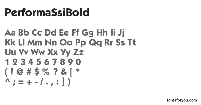 A fonte PerformaSsiBold – alfabeto, números, caracteres especiais