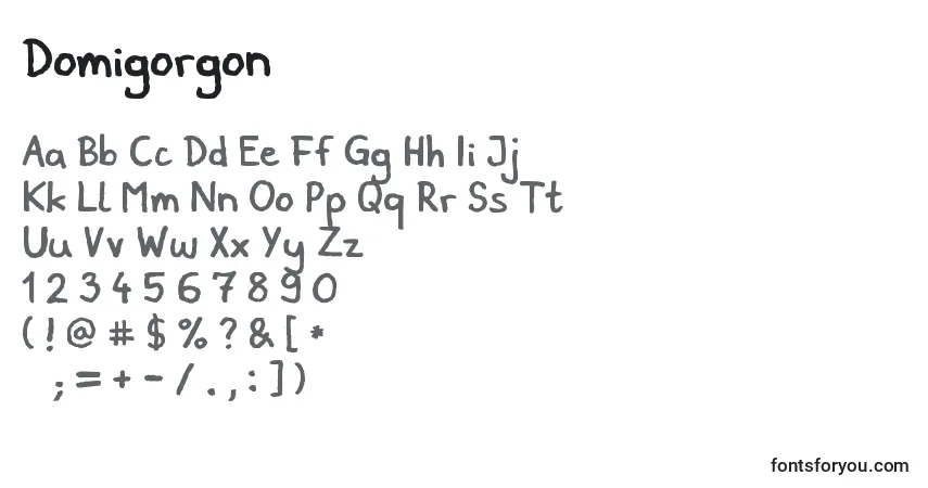 Czcionka Domigorgon – alfabet, cyfry, specjalne znaki