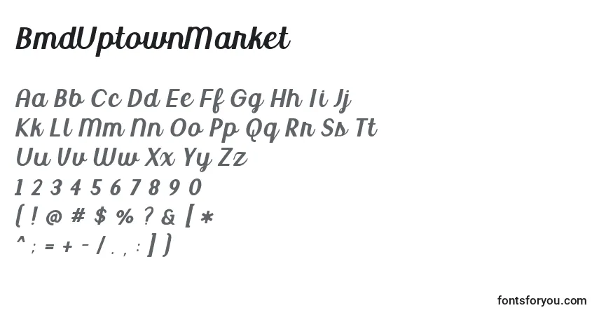 Schriftart BmdUptownMarket – Alphabet, Zahlen, spezielle Symbole