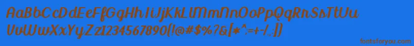 フォントBmdUptownMarket – 茶色の文字が青い背景にあります。