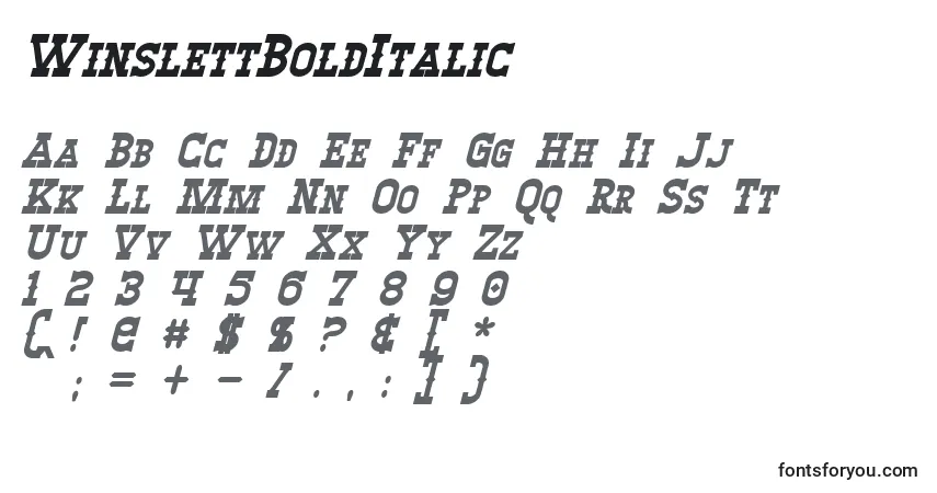Шрифт WinslettBoldItalic – алфавит, цифры, специальные символы