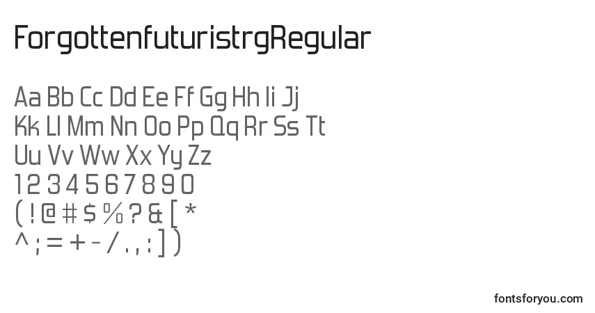 A fonte ForgottenfuturistrgRegular – alfabeto, números, caracteres especiais