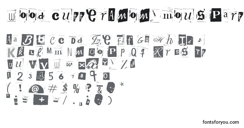 A fonte WoodcutterAnonymousPart2 – alfabeto, números, caracteres especiais