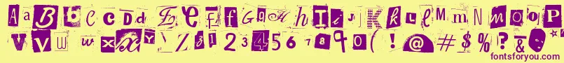 WoodcutterAnonymousPart2-Schriftart – Violette Schriften auf gelbem Hintergrund