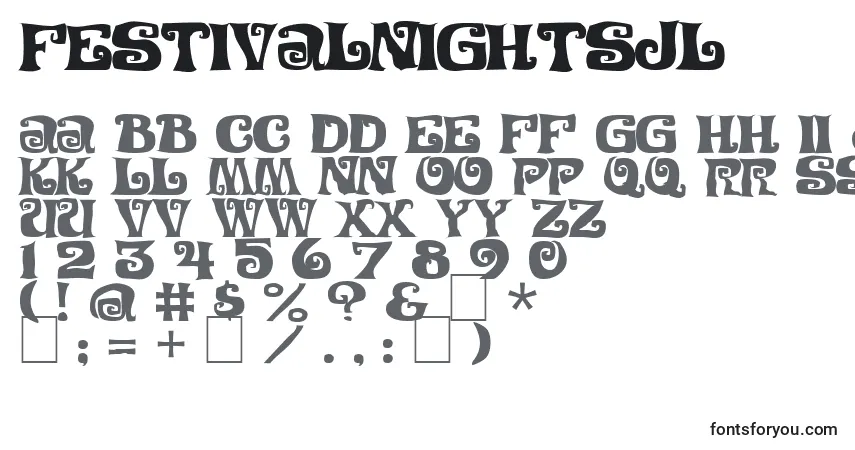 A fonte FestivalNightsJl – alfabeto, números, caracteres especiais