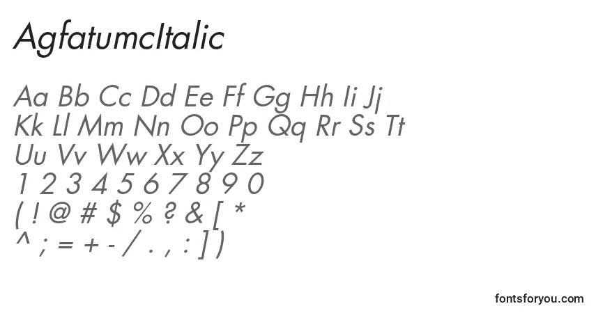 A fonte AgfatumcItalic – alfabeto, números, caracteres especiais