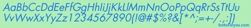 AgfatumcItalic-Schriftart – Blaue Schriften auf grünem Hintergrund