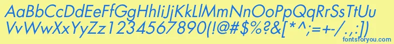 フォントAgfatumcItalic – 青い文字が黄色の背景にあります。
