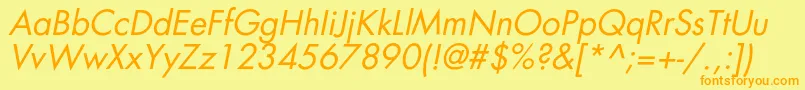 フォントAgfatumcItalic – オレンジの文字が黄色の背景にあります。