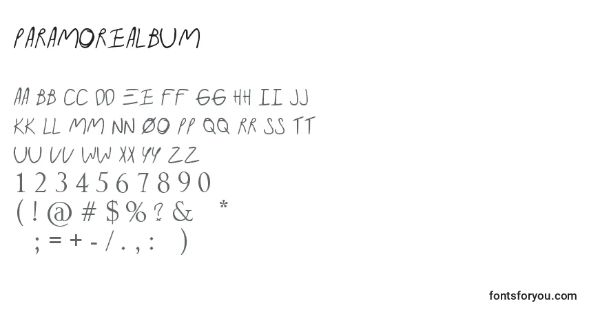 Schriftart Paramorealbum – Alphabet, Zahlen, spezielle Symbole