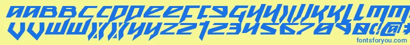 フォントSnubfighterbi – 青い文字が黄色の背景にあります。