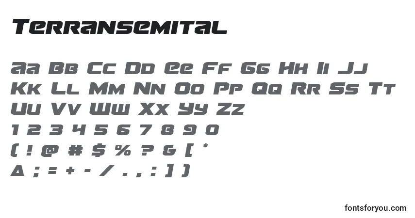 Schriftart Terransemital – Alphabet, Zahlen, spezielle Symbole