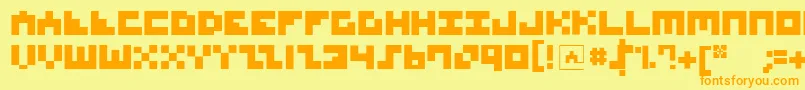MksquaresBold-Schriftart – Orangefarbene Schriften auf gelbem Hintergrund