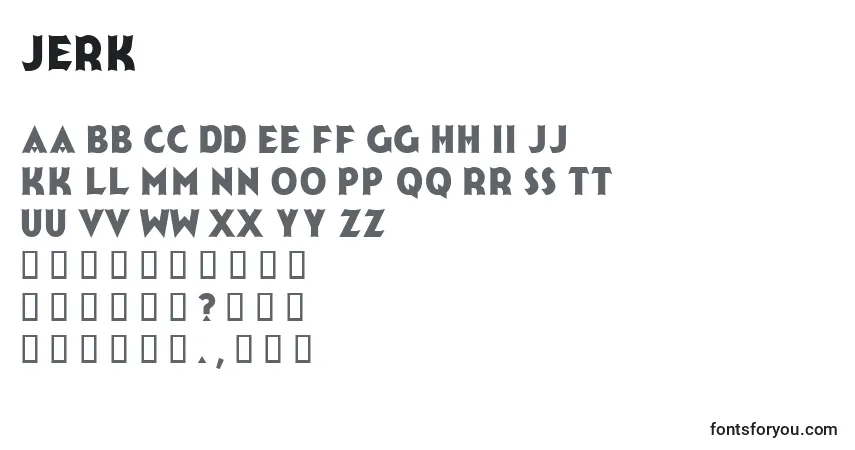 Czcionka Jerk – alfabet, cyfry, specjalne znaki