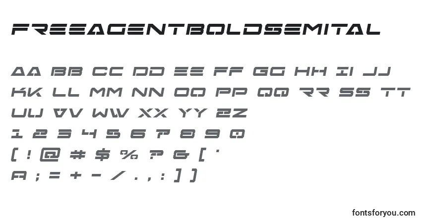 Шрифт Freeagentboldsemital – алфавит, цифры, специальные символы