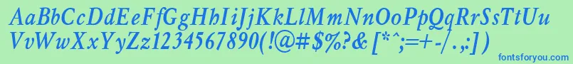 MyslNarrowBoldItalic.001.001-fontti – siniset fontit vihreällä taustalla