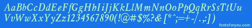 MyslNarrowBoldItalic.001.001 Font – Green Fonts on Blue Background