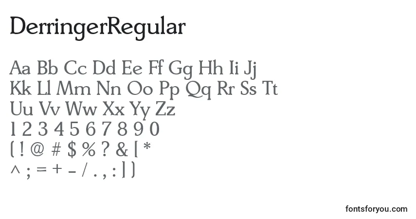 Czcionka DerringerRegular – alfabet, cyfry, specjalne znaki