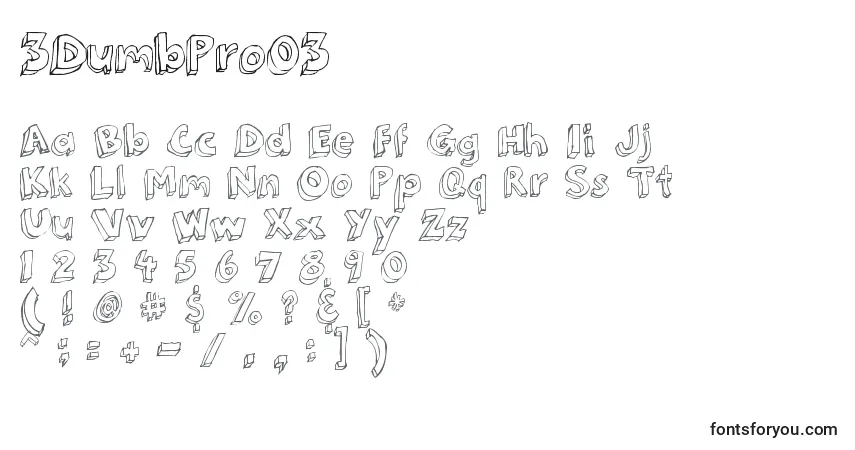 Czcionka 3DumbPro03 – alfabet, cyfry, specjalne znaki