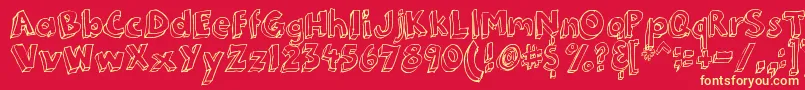 3DumbPro03-Schriftart – Gelbe Schriften auf rotem Hintergrund