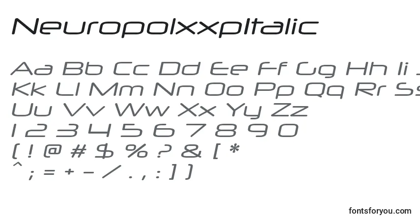 Шрифт NeuropolxxpItalic – алфавит, цифры, специальные символы