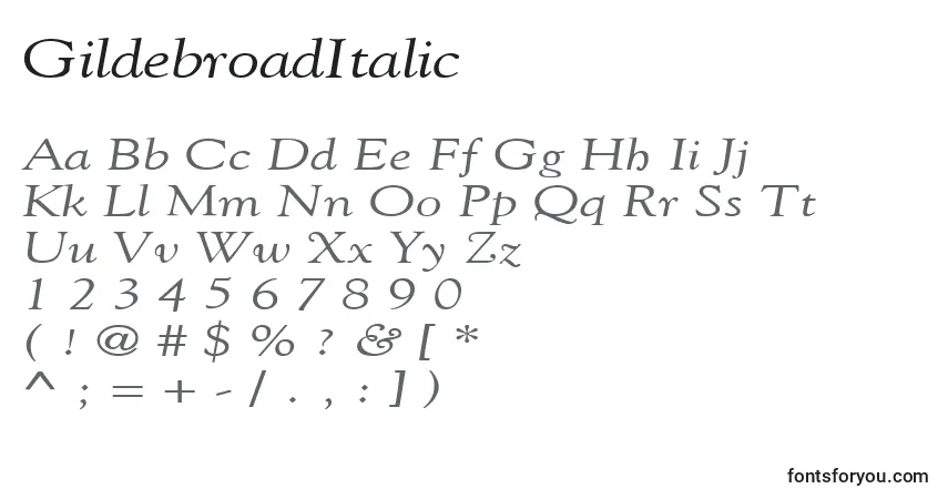 Police GildebroadItalic - Alphabet, Chiffres, Caractères Spéciaux