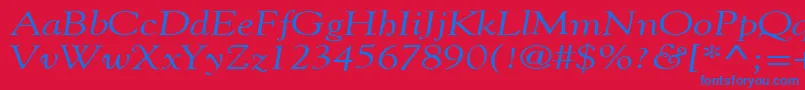 GildebroadItalic-Schriftart – Blaue Schriften auf rotem Hintergrund