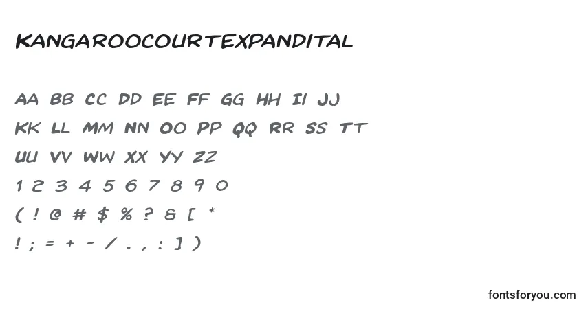 Schriftart Kangaroocourtexpandital – Alphabet, Zahlen, spezielle Symbole