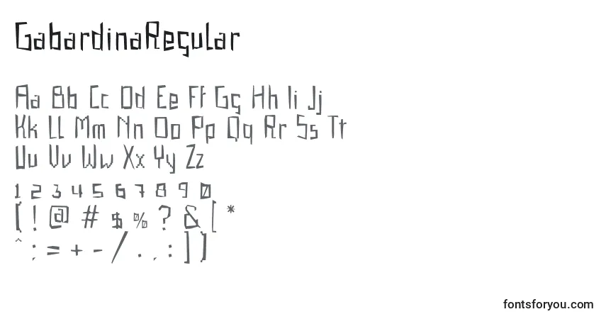 Schriftart GabardinaRegular (31590) – Alphabet, Zahlen, spezielle Symbole