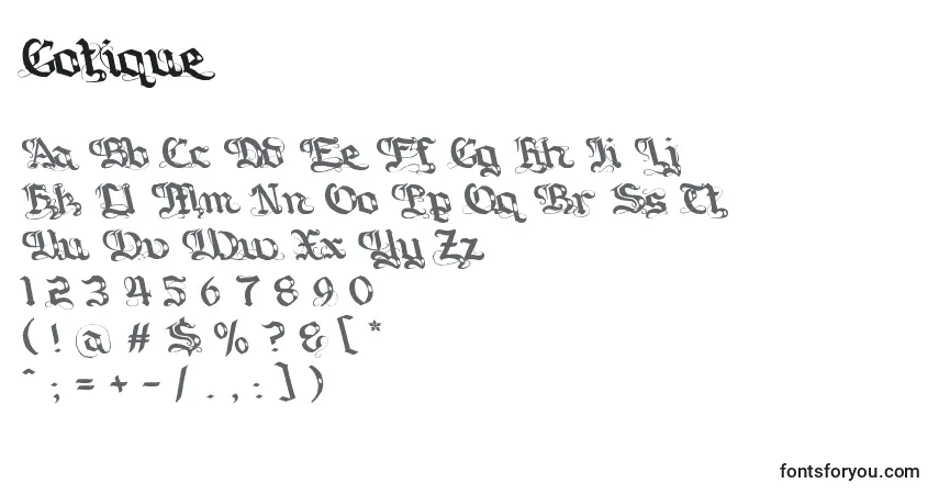 A fonte Gotique – alfabeto, números, caracteres especiais
