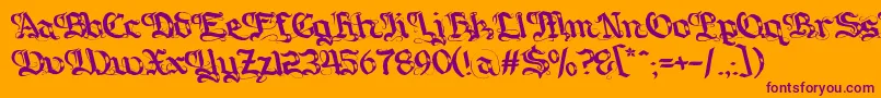 Gotique-Schriftart – Violette Schriften auf orangefarbenem Hintergrund