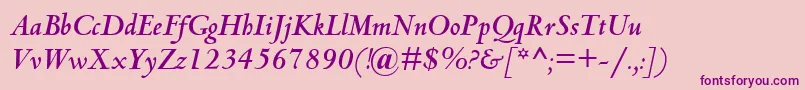 CentaurMtBoldItalic-fontti – violetit fontit vaaleanpunaisella taustalla