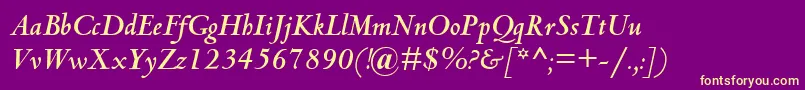 Fonte CentaurMtBoldItalic – fontes amarelas em um fundo roxo