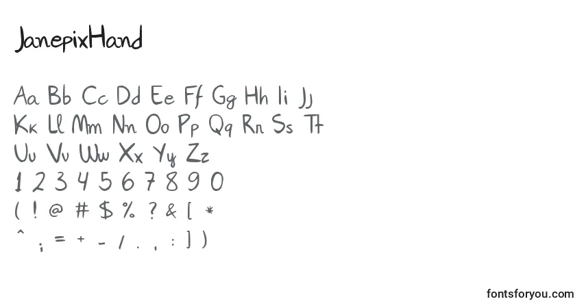 Schriftart JanepixHand – Alphabet, Zahlen, spezielle Symbole