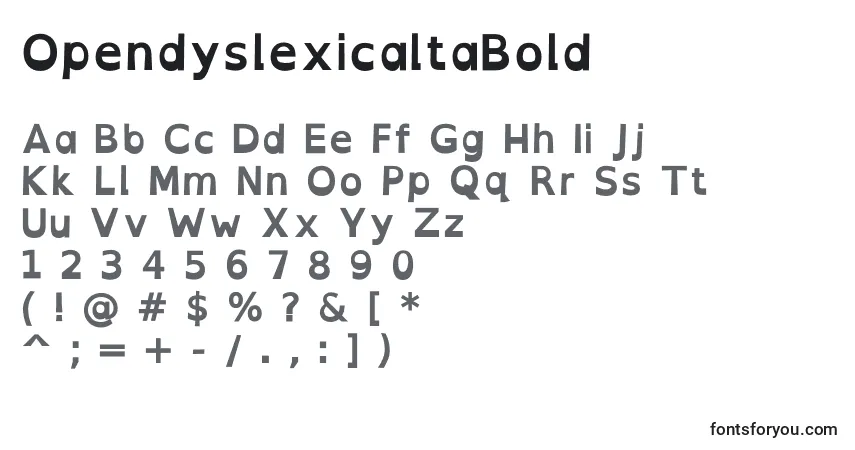 Czcionka OpendyslexicaltaBold – alfabet, cyfry, specjalne znaki