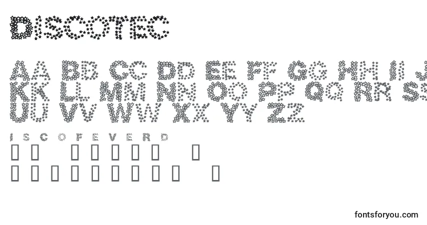 characters of discotec font, letter of discotec font, alphabet of  discotec font