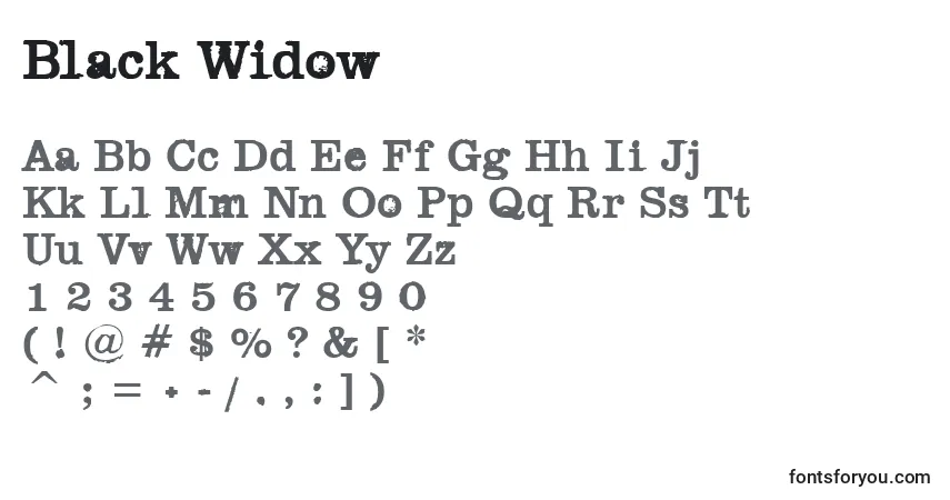 A fonte Black Widow – alfabeto, números, caracteres especiais