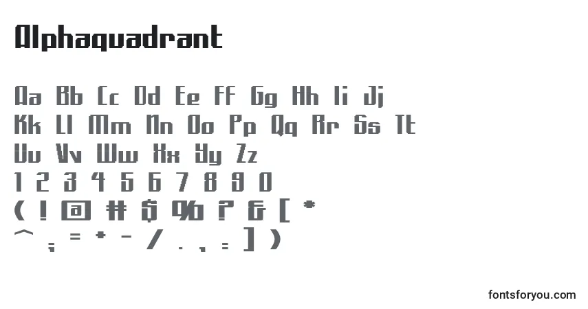 Czcionka Alphaquadrant – alfabet, cyfry, specjalne znaki