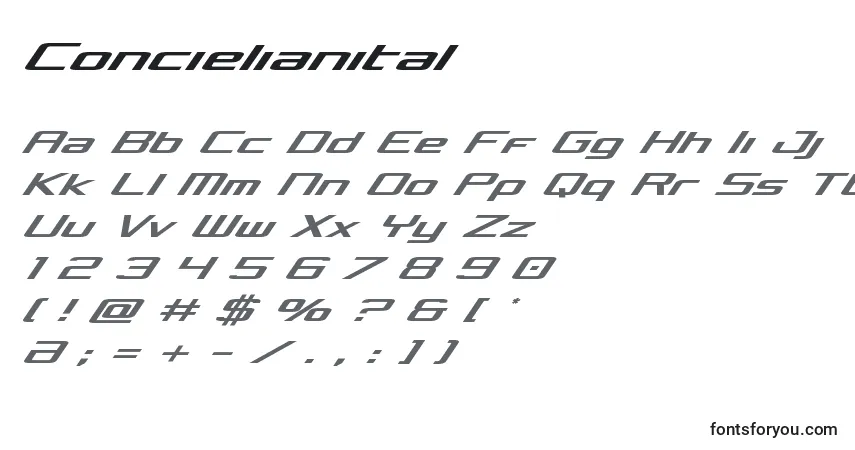Schriftart Concielianital – Alphabet, Zahlen, spezielle Symbole