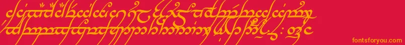 TengwarAnnatarBoldItalic-Schriftart – Orangefarbene Schriften auf rotem Hintergrund