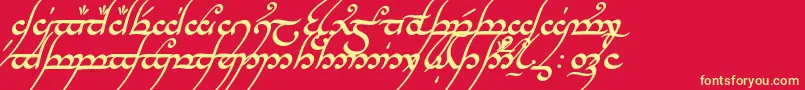 TengwarAnnatarBoldItalic-Schriftart – Gelbe Schriften auf rotem Hintergrund