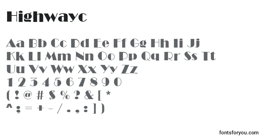 A fonte Highwayc – alfabeto, números, caracteres especiais