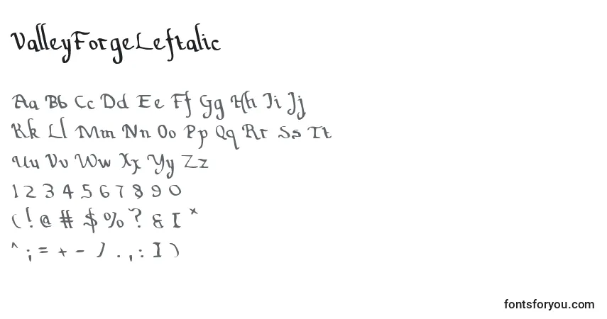 Schriftart ValleyForgeLeftalic – Alphabet, Zahlen, spezielle Symbole