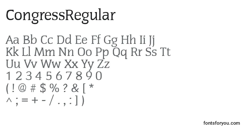 CongressRegular Font – alphabet, numbers, special characters