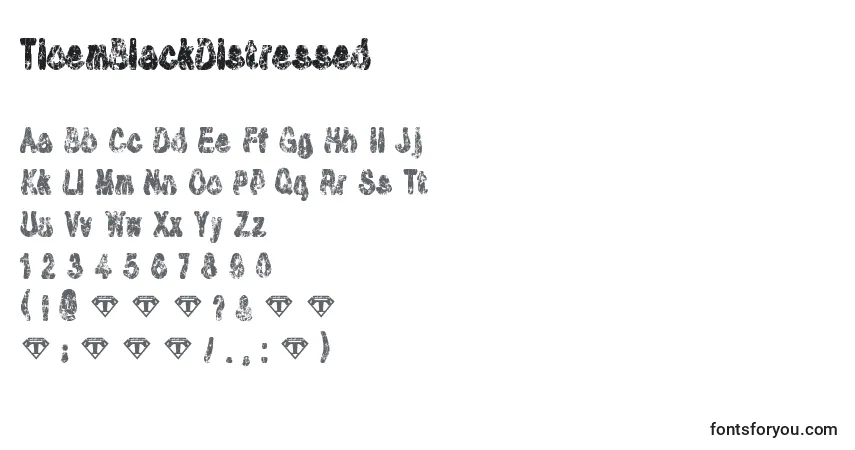 Schriftart TioemBlackDistressed – Alphabet, Zahlen, spezielle Symbole