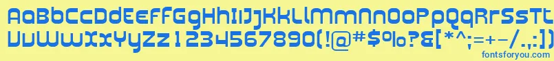 フォントSfplasmaticaext – 青い文字が黄色の背景にあります。