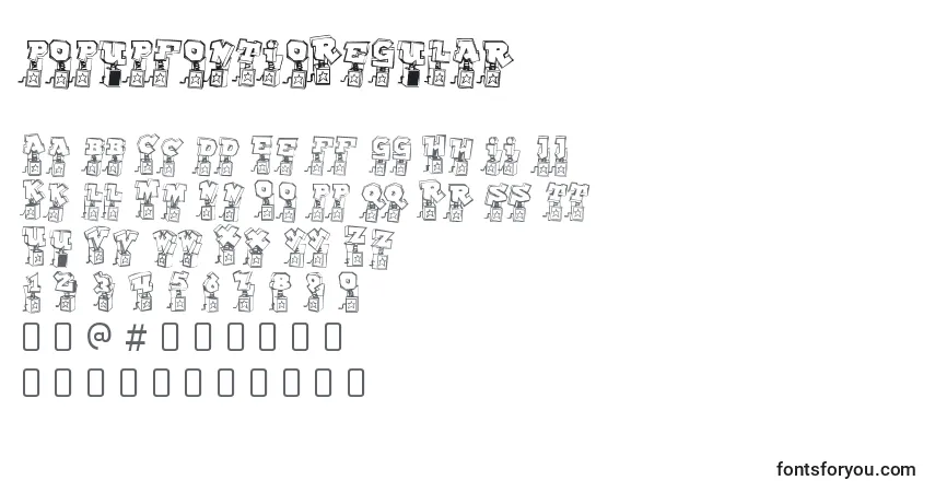 Czcionka PopupfontioRegular – alfabet, cyfry, specjalne znaki